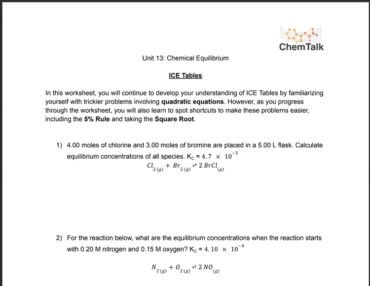 ICE Tables Master Chemistry Now Learn ICE Tables — CHEMDUNN